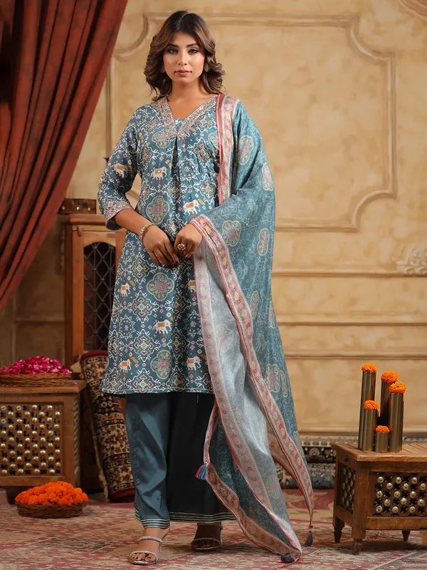 Latest blue palazzo kurti set with dupatta