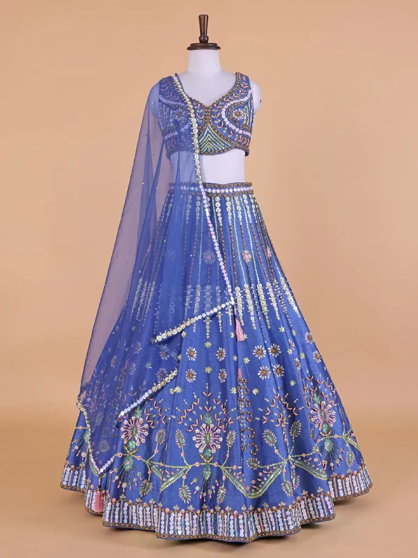Latest blue raw silk lehenga choli
