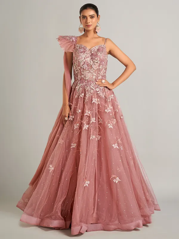 Latest brown net designer gown