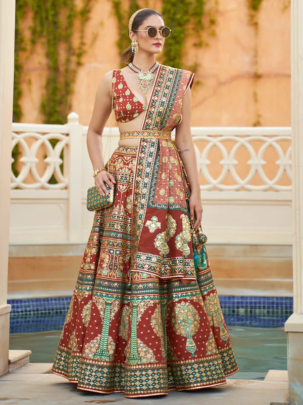 Latest brown printed lehenga choli