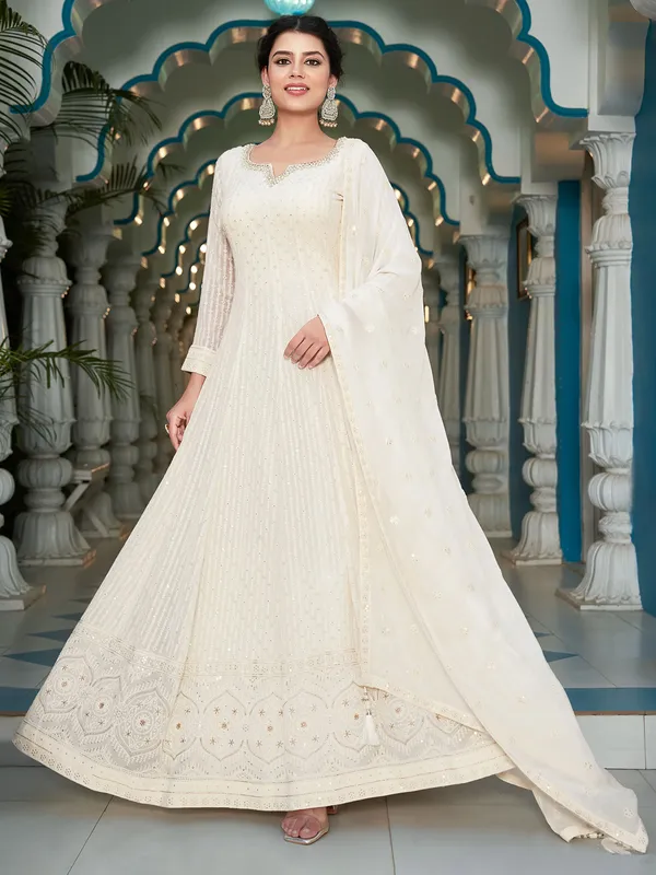 Latest cream georgette anarkali salwar suit