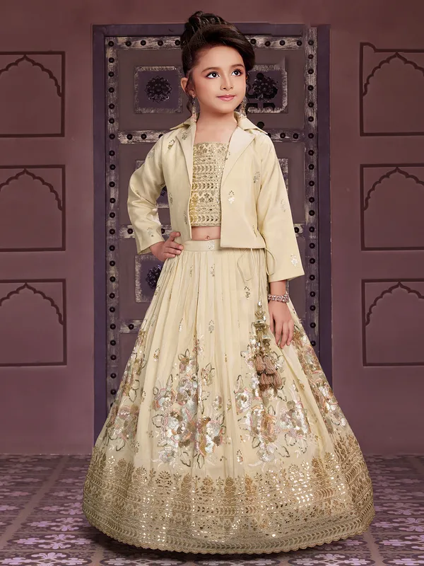 Latest cream georgette jacket style lehenga choli