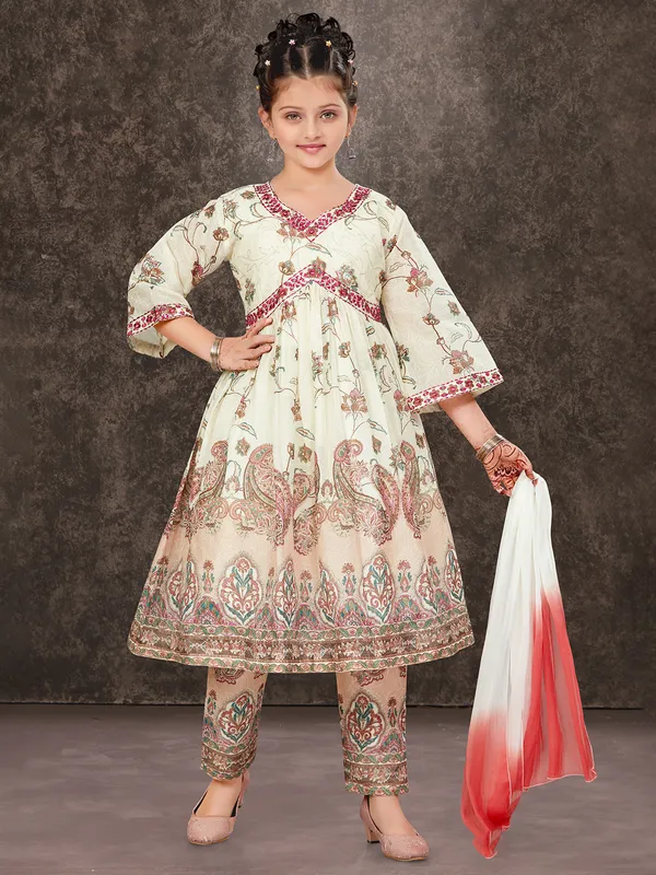 Latest cream printed salwar suit