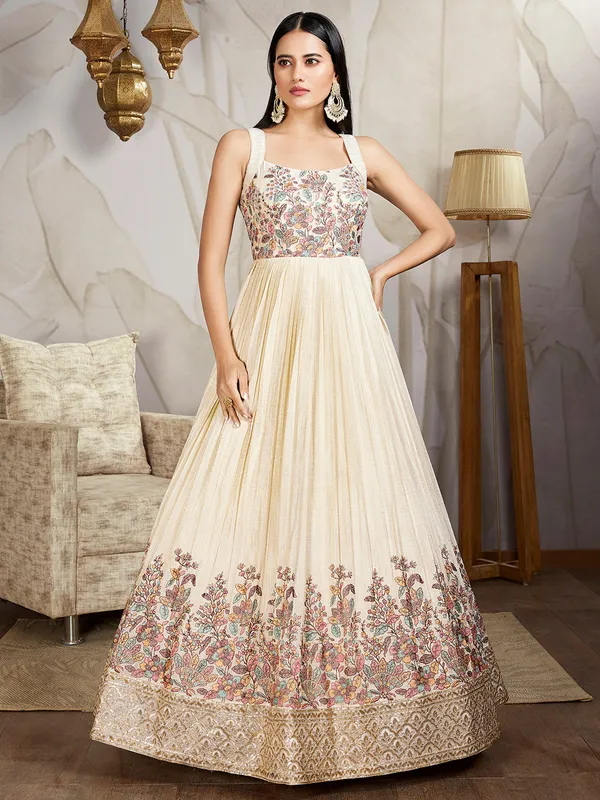 Latest  cream silk anarkali suit for wedding