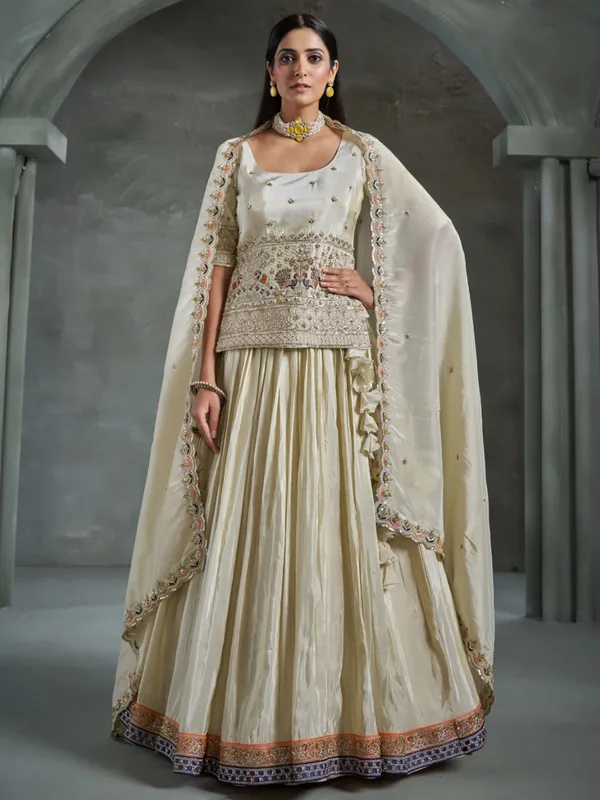 Latest cream silk lehenga choli for wedding