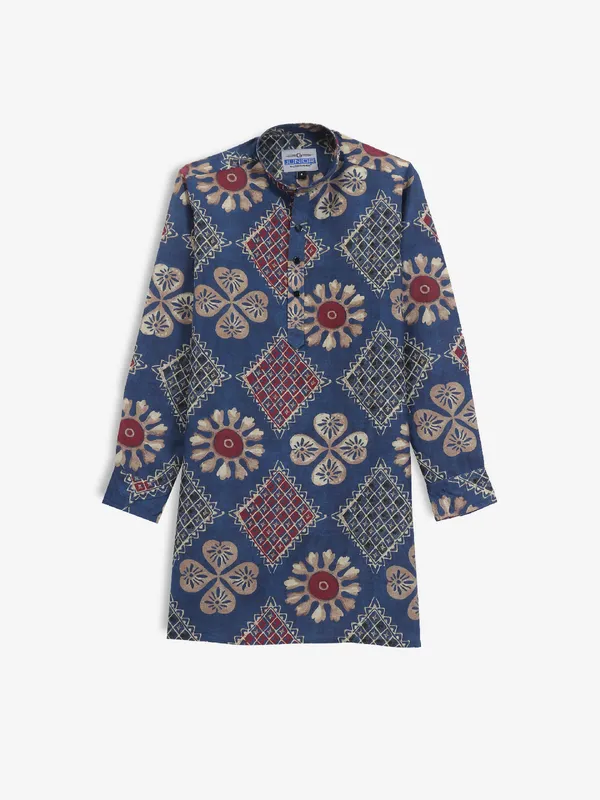 Latest dark blue cotton printed kurta