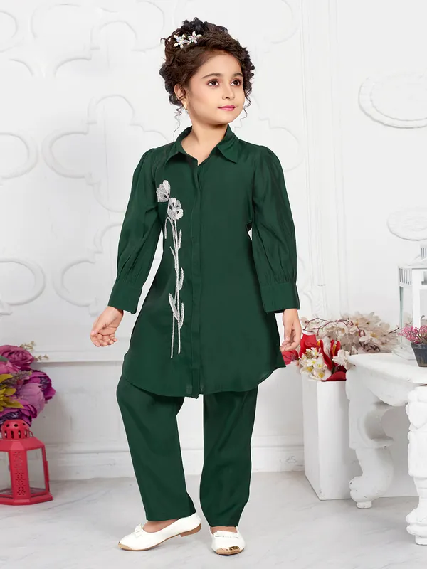 Latest dark green cotton co-ord set