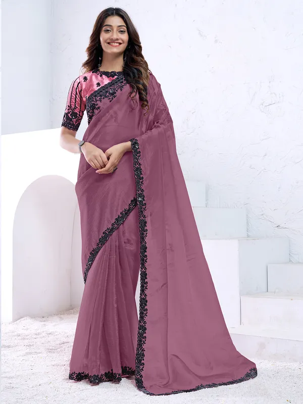 Latest dark mauve silk saree