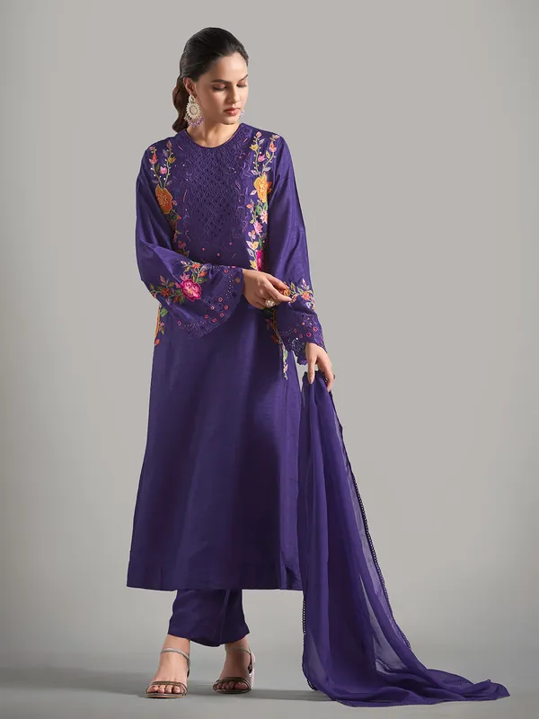 Latest dark purple silk salwar suit