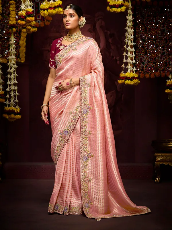 Latest embroidery pink saree