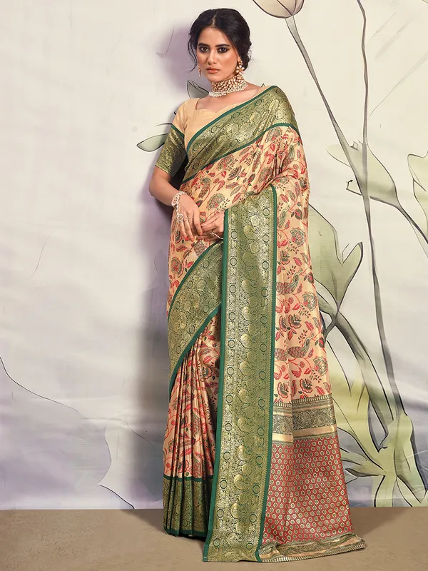 Latest golden and green silk saree