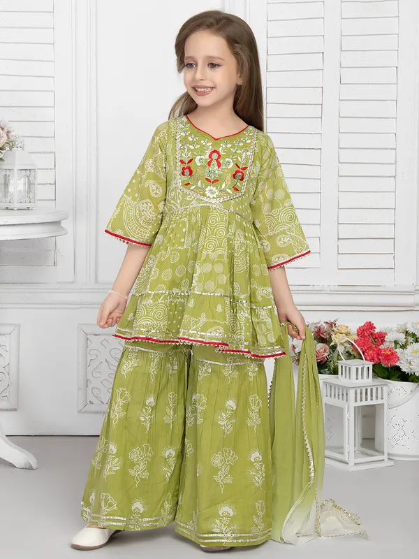 Latest green cotton printed sharara set