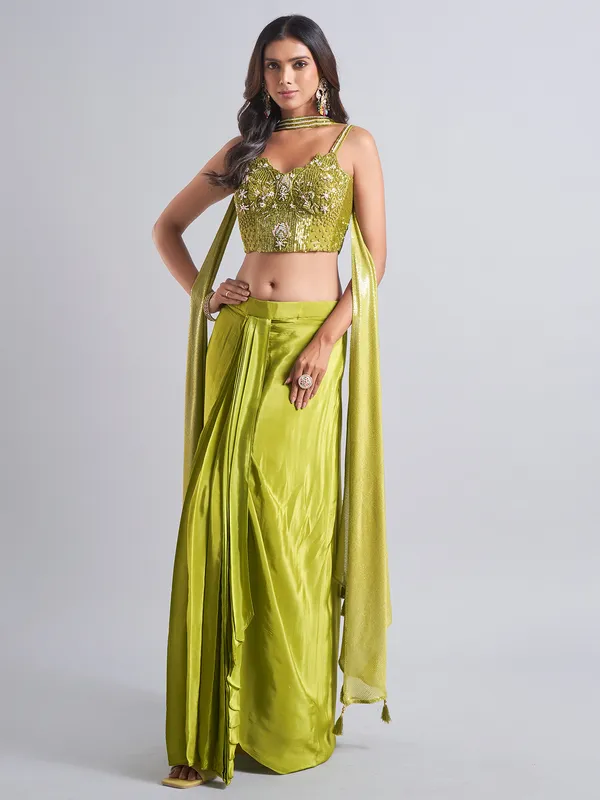 Latest green lehenga choli in silk