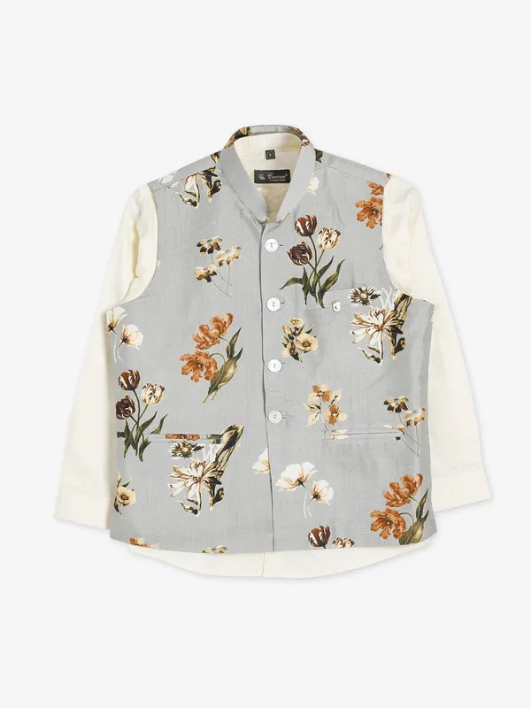 Latest grey silk printed waistcoat with shirt