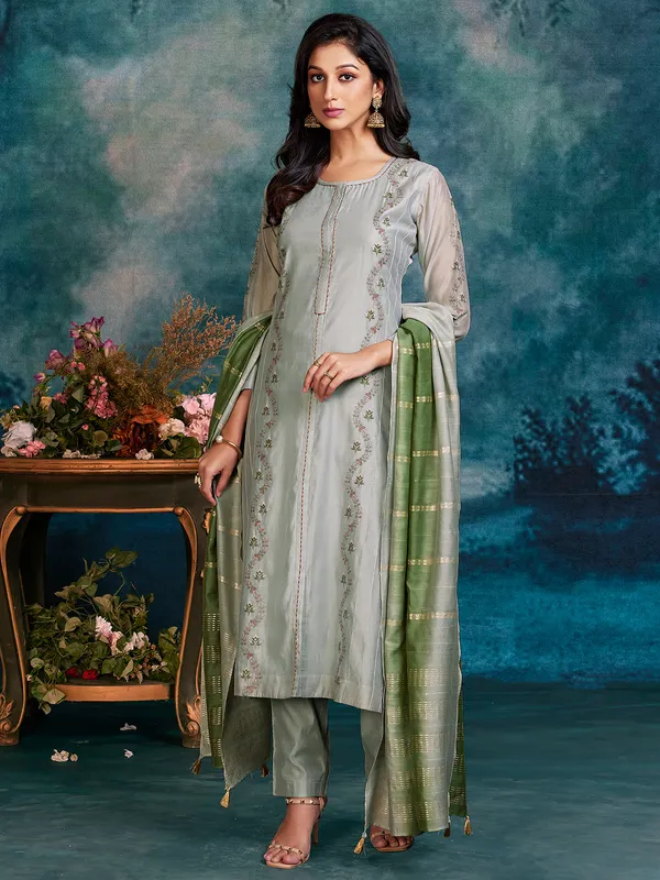 Latest grey silk salwar suit