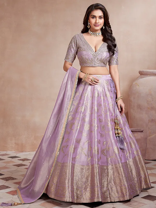 Latest lavender zari weaving lehenga choli