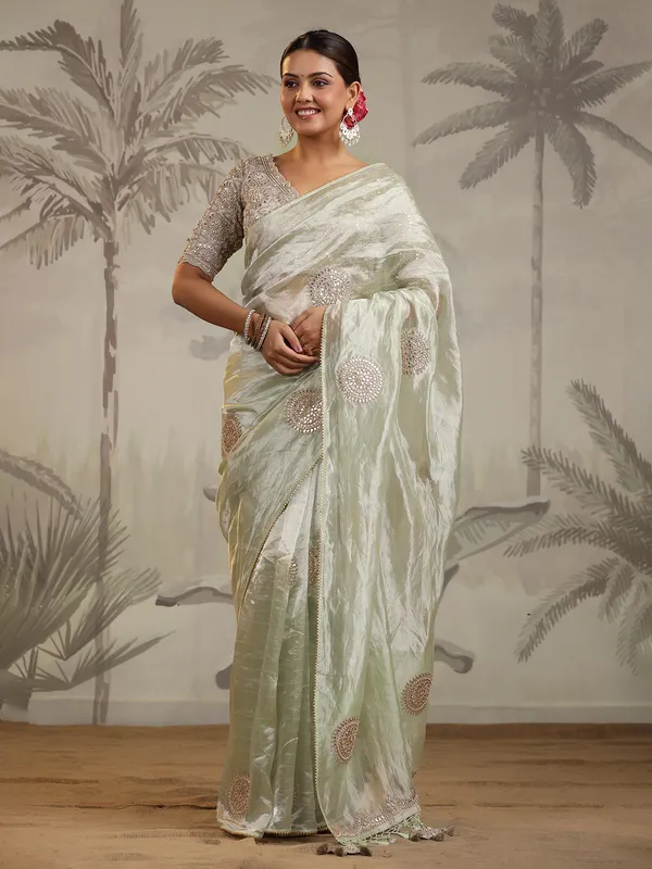 Latest light green organza saree