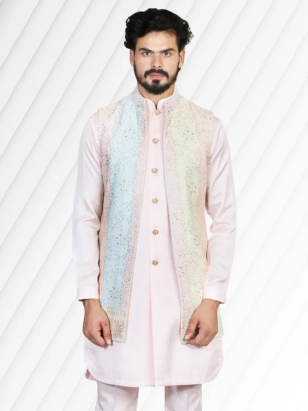 Latest light pink silk indowestern