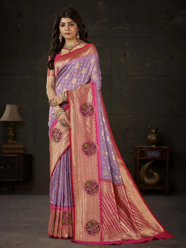 Latest light purple silk saree