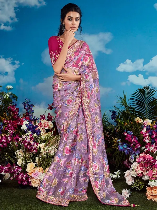 Latest lilac purple saree for wedding