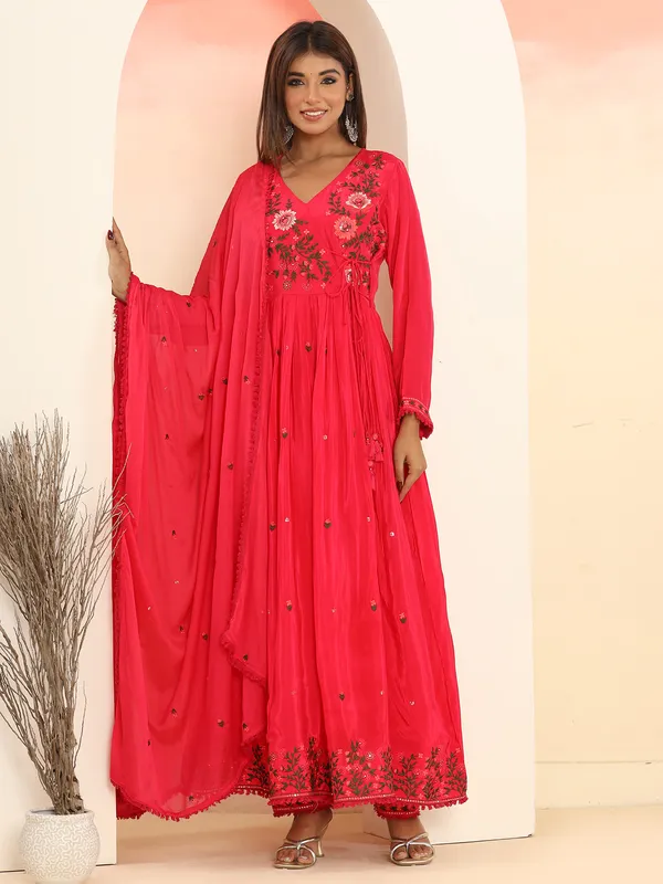 Latest magenta silk anarkali kurti set