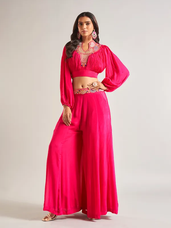 Latest magenta silk palazzo salwar suit