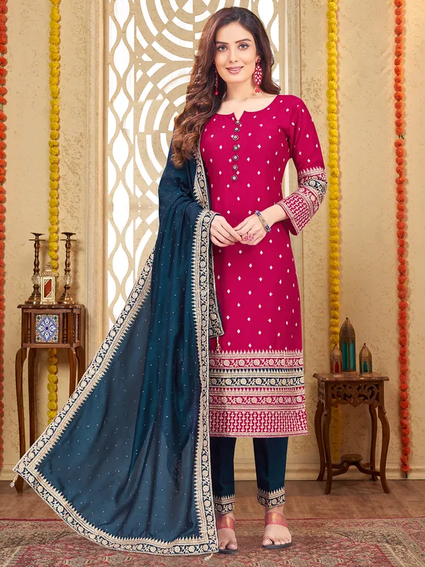 Latest magenta silk salwar suit for festive