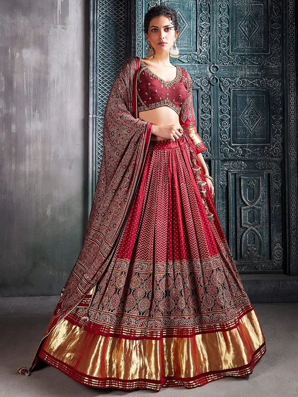 Latest maroon gaji silk lehenga choli
