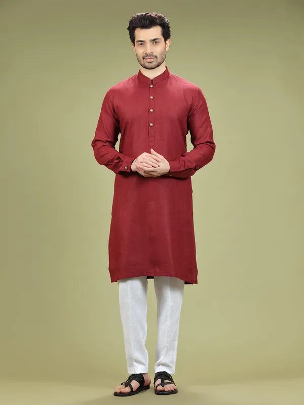 Latest maroon linen kurta suit