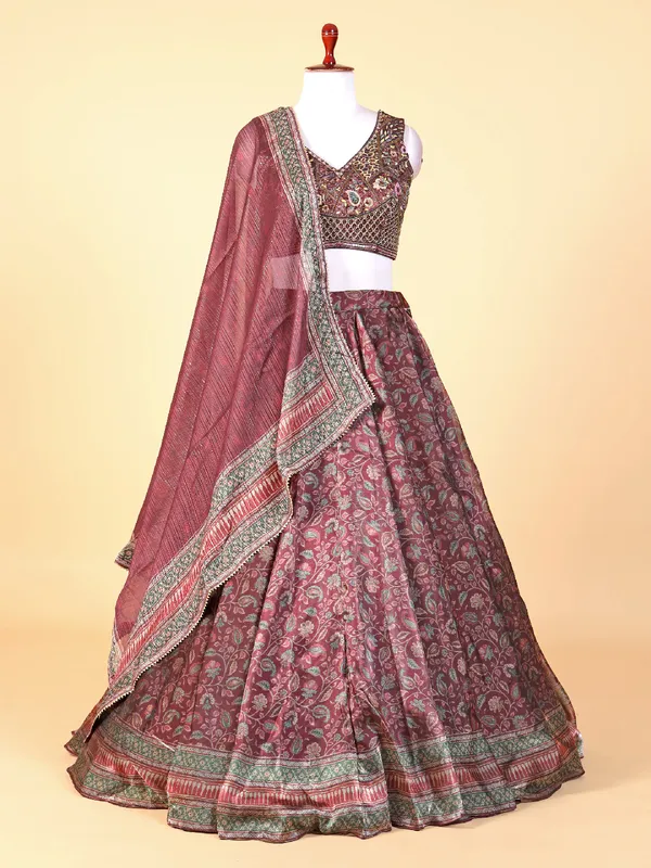 Latest maroon organza lahenga choli