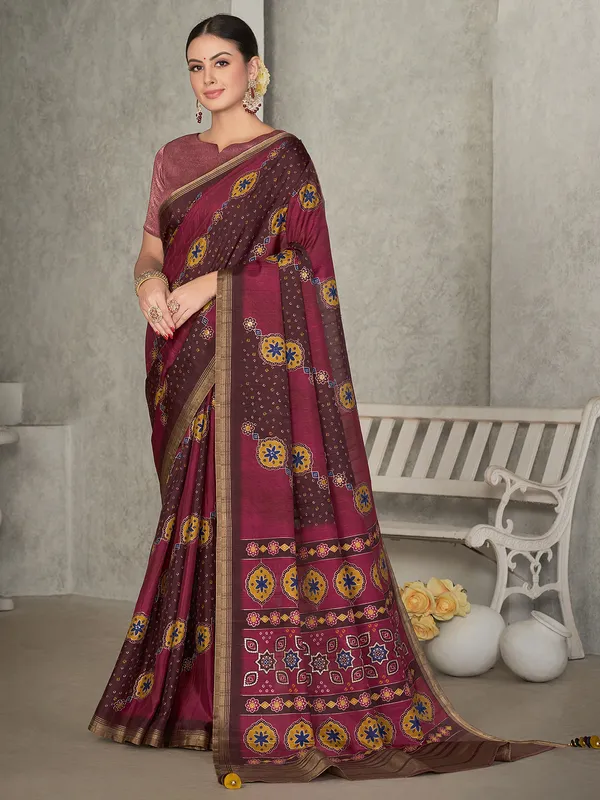 Latest maroon tussur silk saree