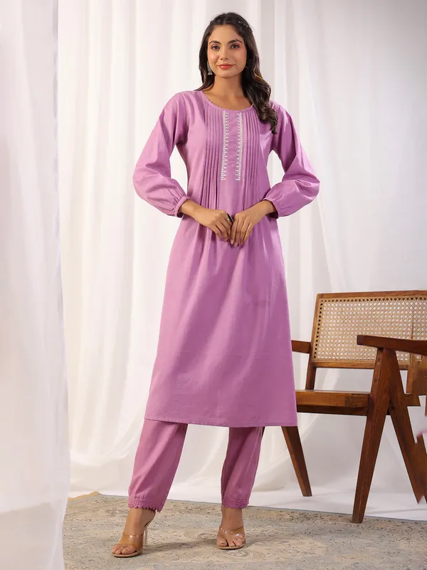 Latest mauve pink cotton kuri set