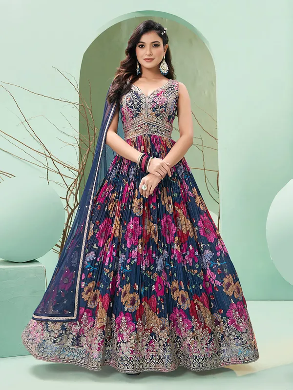 Latest navy anarkali suit with dupatta