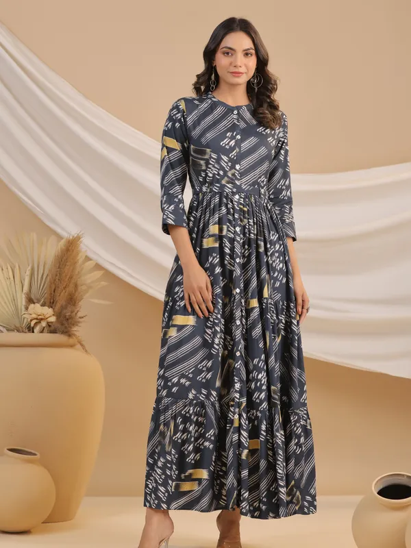 Latest navy printed cotton kurti