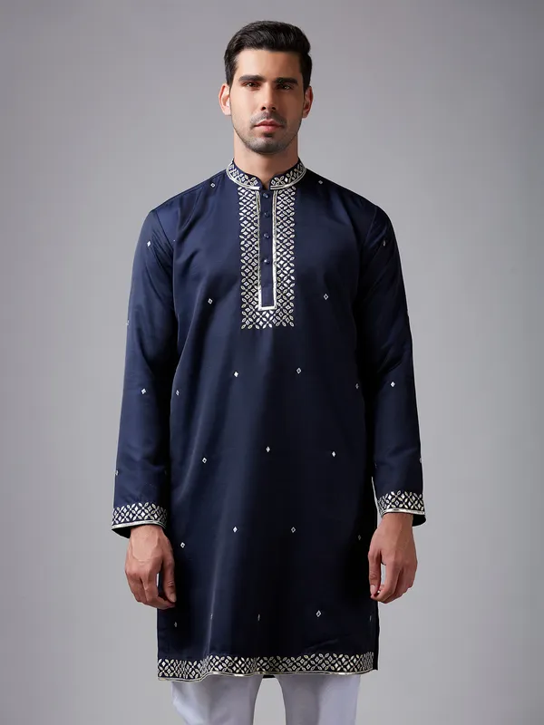 Latest navy silk  Men Kurta pajama for festive