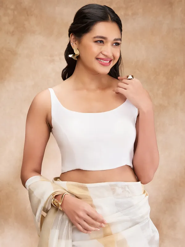 Latest off white plain silk blouse
