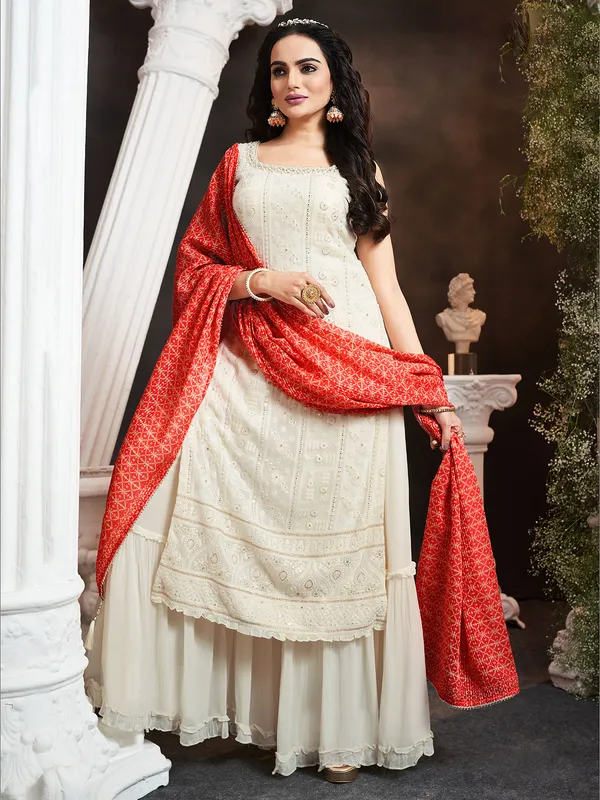 Latest off-white sharara suit with dupatta