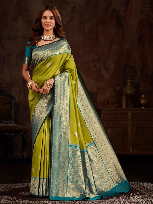 Latest olive banarasi silk saree