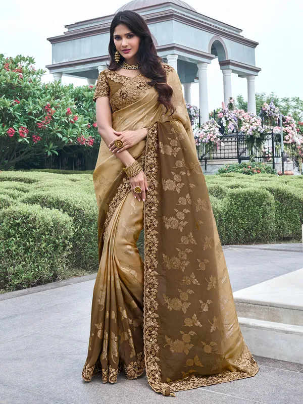 Latest olive tissue silk saree