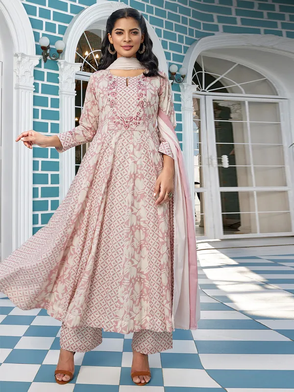 Latest onion pink printed cotton salwar suit