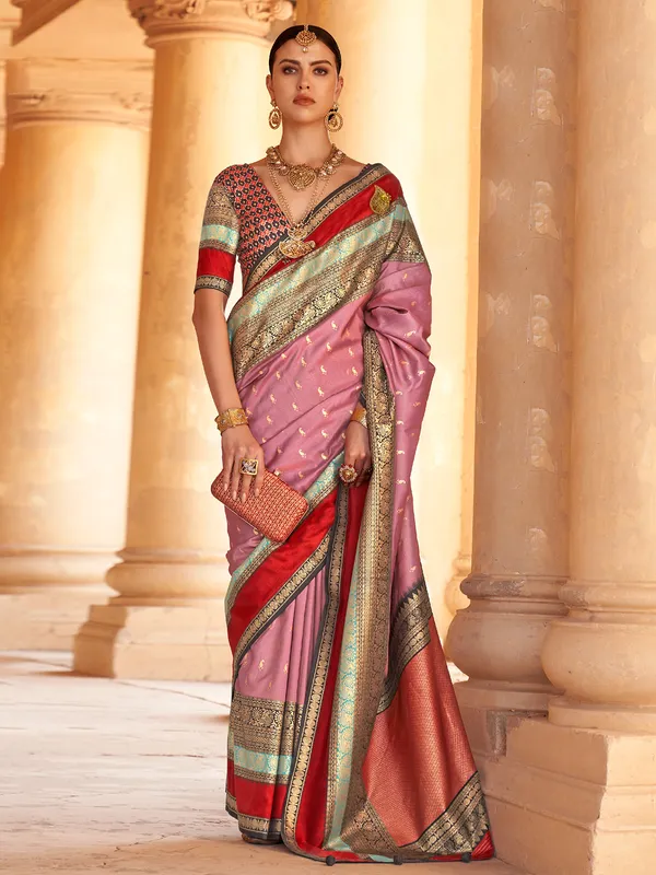 Latest onion pink kanjivaram saree