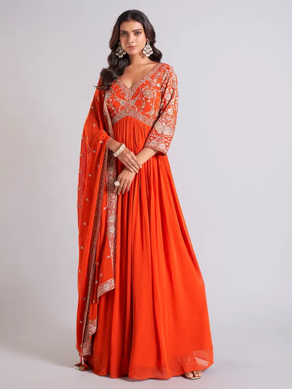 Latest orange georgette anarkali salwar suit