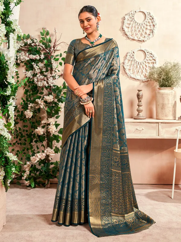 Latest pastel blue banarasi silk saree