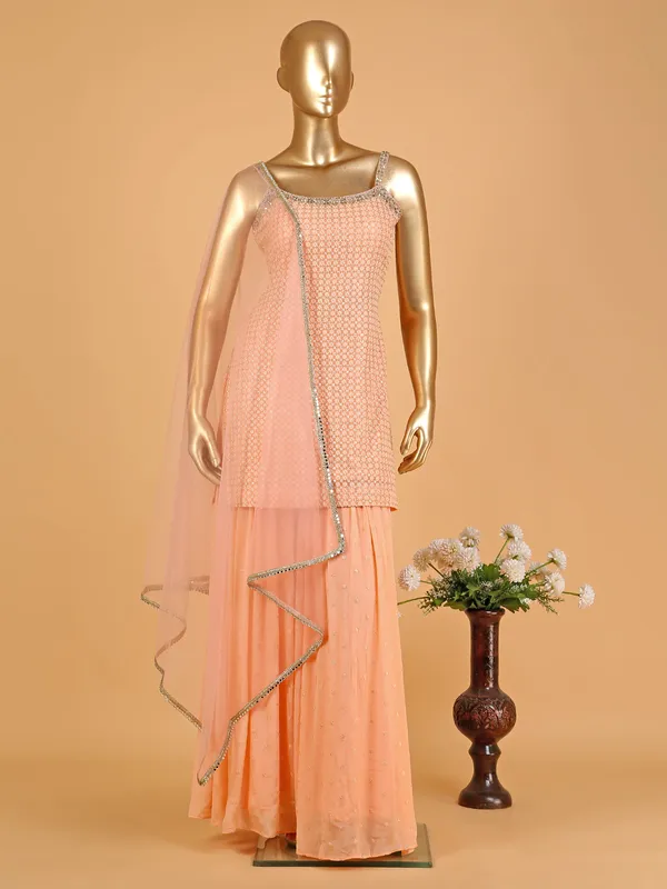 Latest peach georgette palazzo suit