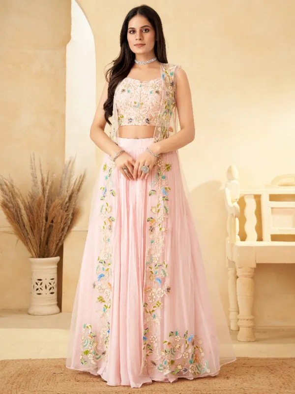 Latest pink jacket style silk lehenga choli