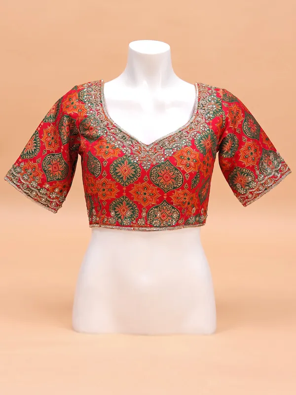 Latest pink silk elbow sleeve blouse