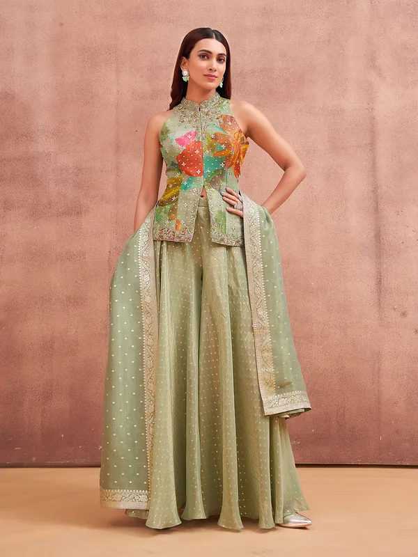 Latest pista green silk palazzo salwar suit