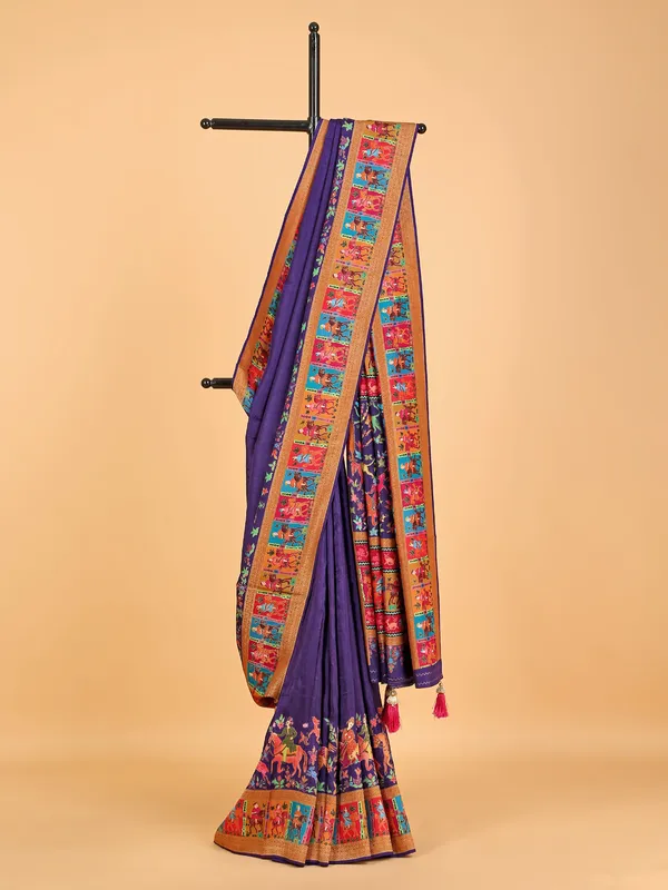 Latest purple printed pashmina silk saree