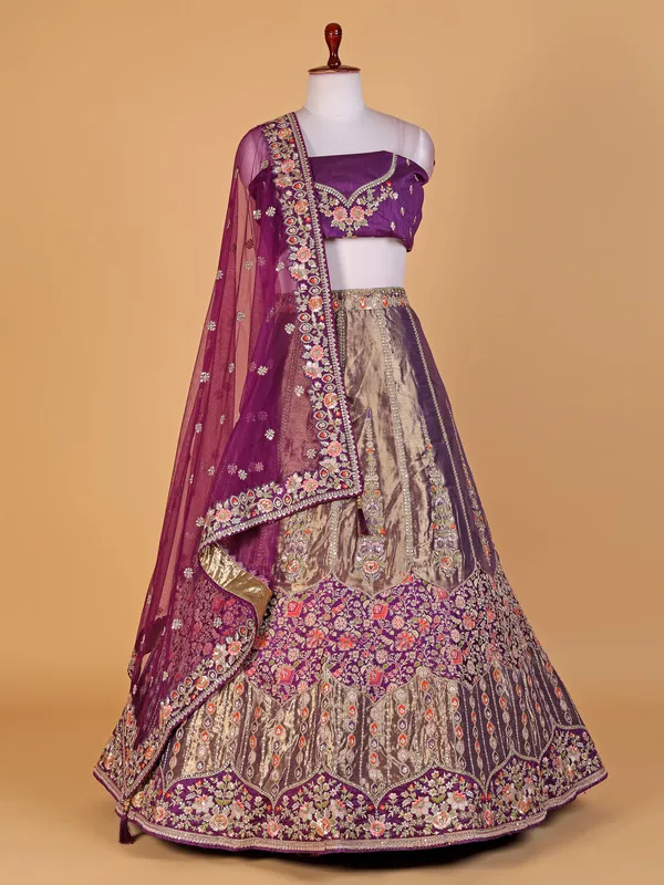 Latest purple silk lahenga choli for wedding