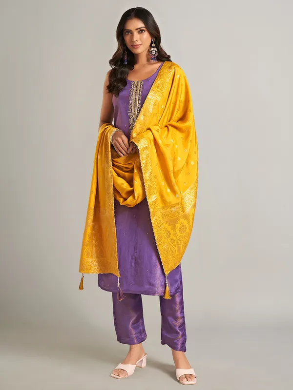 Latest purple silk straight cut salwar suit